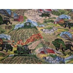 Vintage Springs Industries Licensed John Deere Farm Tractor Cow Fabric 45x51